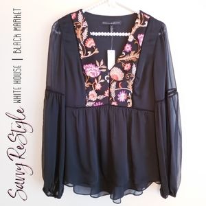 WHBM | Memento Embrd Blouse | Size 2